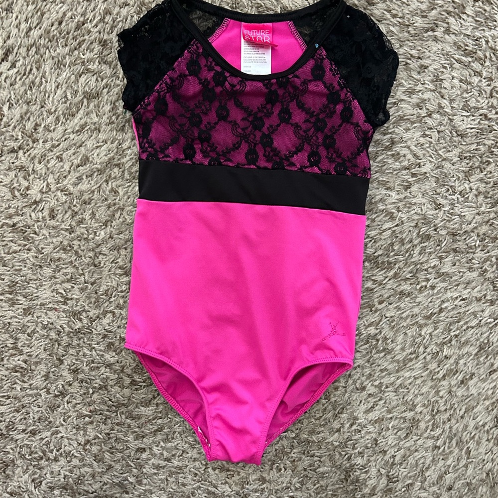 Capezio Pink and Black Lace Leotard